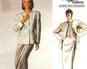 Vintage 80s Vogue 1671 Sewing Pattern: Calvin Klein Jacket & Wrap Skirt, Size 8