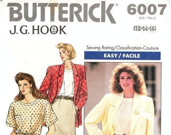 U-PICK SZ - Vtg Butterick Pattern 6007 by J.G. HOOK - Misses' Loose-Fitting Jacket, Pullover Top and Straight Skirt with Side Pockets