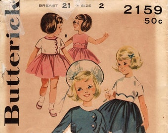Vintage 60s Butterick Girls' Dress & Jacket Pattern 2159 - Size 2