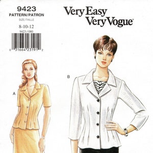 U-PICK Sz - Vogue Pattern 9423 - Misses&#39; Fitted Waist, Lined Top with Back Tucks & Straight or A-Line Skirt - Very Easy Very Vogue