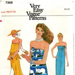 1970s Vogue Sewing Pattern 7358: Strapless Dress, Tunic & Pants - Petite Size 6