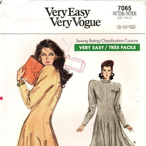 Sz 8/10/12 - 80&#39;s Vogue Pattern 7065 - Misses&#39; Raised Collar, Fitted and Flared, Princess Seam, Dress or Tunic and Straight Skirt