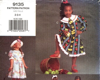 Vogue 9135 Girl's Dress Pattern: Vintage 90s Button Front (Size 2/3/4)