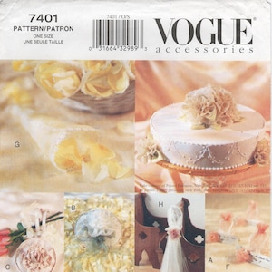 Vogue Accessories Pattern 7401 - Ceremonial Bridal/Wedding Accessories - Placards, Ring Pillow, Veld, Pew/Chair Scarf, Favor Bag and More