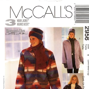 May include: McCall's sewing pattern for a 3-hour jacket. The pattern includes three jacket styles: an Aztec-print coat, a lavender coat, and a floral-print coat. Sizes included are small, medium, and large. The pattern is for home use only.