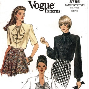 Sz 6/8/10 - Vogue Sewing Pattern 8785 - Misses&#39; Loose-Fitting Blouse w/Contrast Flounce/Neckline/Sleeve Variations - Easy Vogue Pattern