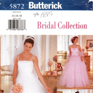 Butterick Wedding Dress Sewing Pattern 5872 - Misses' Tulle Ballgown Dress and Stole in Three Options - Butterick Patterns - Sz 14/16/18