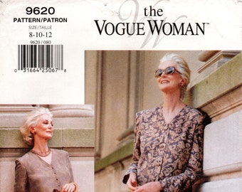 Sz 8/10/12 - Vogue 90s Separates Pattern 9620 - Misses' Loose-Fitting Jacket or Tunic Top & Elastic Waist, Straight Pants - The Vogue Woman