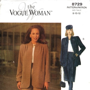 Sz 8/10/12 - Vogue Pattern 8729 - Misses' Raised Neckline, Open Jacket, Straight Skirt & Tapered Pants - Vtg 90's - The Vogue Woman Pattern