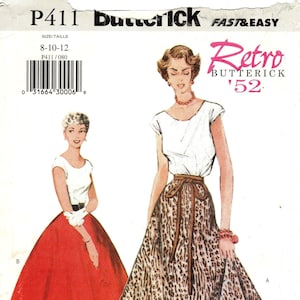 Butterick Sewing Pattern P411/6176 - Misses&#39; Scoop Neck, Cap Sleeve Top and Flared Circle Skirt - Vintage 1952 Reissue - PIck Your Size