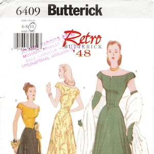 Pick Your Size - Butterick 6409 - Misses&#39; Off the Shoulders, Lined, Fit and Flare Evening Dress - Vintage 1948 Reissued Pattern - Uncut