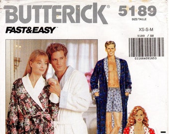 Butterick 5189 Sleepwear Pattern: Unisex Robe, Boxer Shorts, Tank Top (XS-S-M)