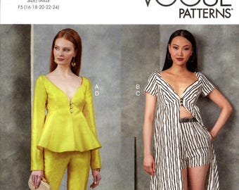 Vogue Sewing Pattern R11567/V1901 - Misses' Lined, Empire Waist Tops, Shorts or Cigarette Pants (Sz 16/18/20/22/24)