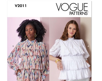 Vogue Sewing Pattern V2011: Misses' Tiered, Ruffled Baby Doll Top in Two Options (Sz 18/20/22/24/26)