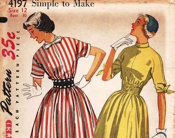Vintage 1950s Chemise Dress Pattern: Simplicity 4197, Bust 30"