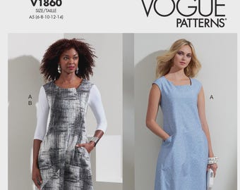 Vogue Pattern V1860 - Misses' Semi-fitted, Pullover Dress w/Shaped Seams & Pockets and Knit T-Shirt Top (Pick Size)