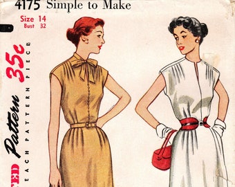 Simplicity Sewing Pattern 4175 -  Misses' Dress w/Shoulder & Waist Pleats with Slightly A-Line Skirt/Trim Variations - SZ 14/Bust 32"