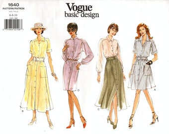 Sz 6/8/10 - Vogue Basic Design Pattern 1640 - Misses' Loose-Fitting, Button Front Dress with Collar/Sleeve/Bodice and Length Variations