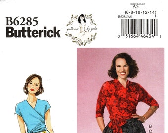 SZ 6 to 14 - Butterick B6285 - Pattern by GERTIE - Misses' Wrap Top with Tie Ends in Two Options & Front and Back Pleated Flared Skirt