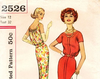 Simplicity Sewing Pattern 2526 -  Misses' Bloused Back, Sheath Dress w/Round Neck & Fabric Bands in Options - 50's Pattern - SZ 12/Bust 32