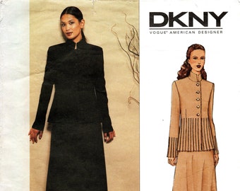 Sz 18 - Vogue Pattern 2621 by DKNY - Misses' Lined Below-Hip, Raised Collar Jacket & Flared, Yoked, Bias Skirt - Vogue American Designer