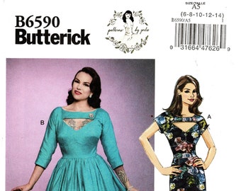 Butterick B6590 Dress Pattern by Gertie - Fit & Flare, Diamond Cutout - Size 6-14