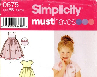 Simplicity Girls' Dress Pattern 0675: High Bodice, Flared Skirt, Jacket, Purse (Sizes 5/6/7/8)