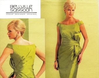 Pick Your Size - Vogue V1108 by BELLVILLE SASSOON - Misses&#39; Lined, Off Shoulders Dress with Waist Pleats & Bow - Vogue Designer Original