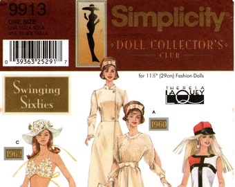 Swinging Sixties Doll Clothes Pattern - Simplicity 9975 by THERESA LAQUEY - For 11 1/2 Inch Dolls - Doll Collectors Club Pattern