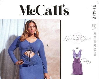 McCall's Knit Dress Sewing Pattern: Ruched Cut-Out Design, Sleeve & Length Options