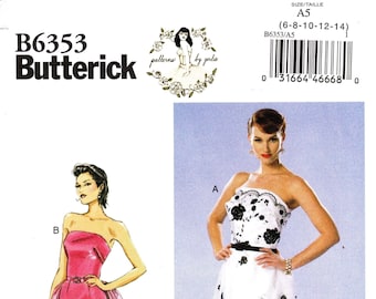 SZ 6 to 14 - Butterick B6353 - Pattern by GERTIE - Misses' Fitted, Strapless Dress/Gown with Detachable Train and Belt in Two Variations