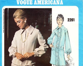 Sz 12 - Vtg 60's Vogue Dress Pattern 2261 by CHESTER WEINBERG - Misses' Button Front, Drop Waist Dress with Pin Tucks - Vogue Americana