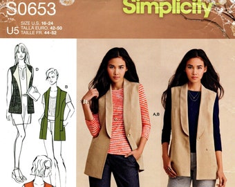 Simplicity Pattern S0653: Misses' Vests and Knit Top (Size 16-24)