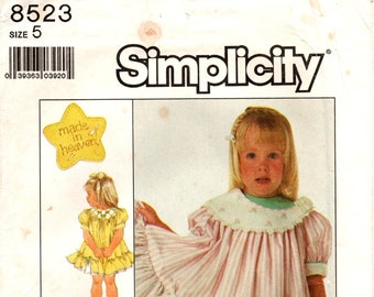 Sz 5 - Simplicity Pattern 8523 - Girl's Ruffled Hemline, Puff Sleeve, Flared Dress with Yoke, Trim and Collar Options - Simplicity Patterns