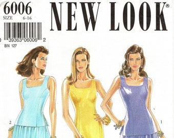 Sz 6 thru 16 - New Look Pattern 6006 - Misses' Square Neckline, Princess Seam, Fitted Dress or Top with Flared Skirt, Both in Two Lengths