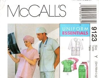 McCall's 9123 Scrubs Sewing Pattern: Lab Coat, Top, Pants, Hats - Size S/M/L