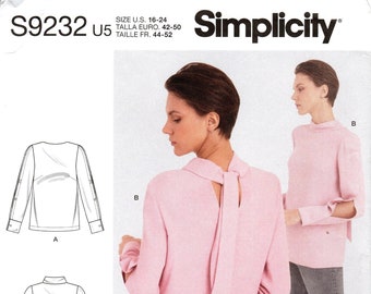 Simplicity S9232 Misses' Shirt Pattern: Back Tie, Slit Sleeves (Sizes 16-24)