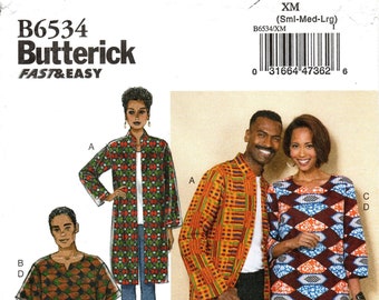 Butterick Sewing Pattern B6534 - Misses'/Men's Coat, Tunic and Pants - African Fashions Pattern - Butterick Fast & Easy - Pick A Size