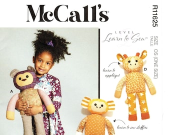 McCall's Plush Animal Sewing Pattern: 21" Bear, Monkey, Lion, Giraffe, Elephant