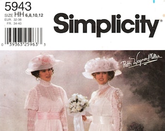 Sz 6/8/10/12 - Simplicity Pattern 5943 by PATTI WAGNER MILLER - Misses' Edwardian Lace Bridal Dresses - Bridal Gown or Bridesmaid Dress