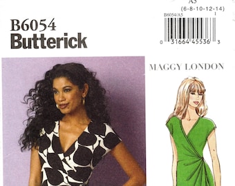 Butterick Sewing Pattern B6054 by MAGGY LONDON - Misses' Fitted, V-Neck, Cap Sleeve, Wrap Dress - Butterick Patterns - Sz 6/8/10/12/14