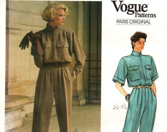 Sz 10 - Vtg Vogue Pattern 1598 by YVES SAINT LAURENT - Misses' Straight Legged Jumpsuit with Raised Collar - Rare 80's Vogue Paris Original