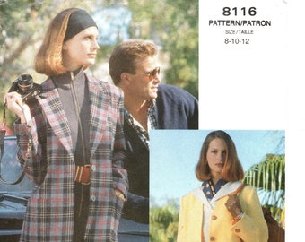 Patroon jas Vogue 8116: damesmaat 8/10/12, ruimvallend gevoerd sportjack