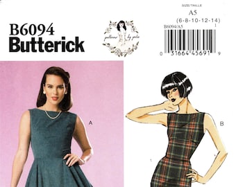 SZ 6 to 14 - Butterick B6094 - Pattern by GERTIE - Misses' Straight Neckline, Waist Inset, Fit & Flare or Straight Dress w/Back V-neckline