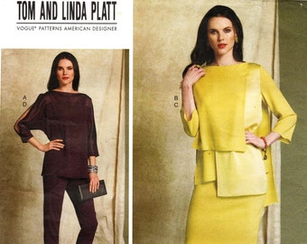 Sz 6 thru 14 - Vogue Pattern V1516 by TOM and LINDA Platt - Misses' Loose Pullover Tops, Straight Skirt & Tapered Pants - American Designer