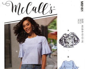 McCall's Sewing Pattern M8161 - Misses' Tops With Trumpet, Tulip, Pleated or Bubble Sleeves - #JUDITHMcCALLS - Sz 6/8/10/12/14