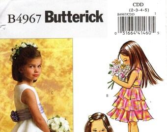 Pick Your Size - Girls&#39; Dress Pattern - Butterick B4967 -  Girls&#39; Sleeveless Tiered Dresses and Cummerbund - Flower Girl Dress