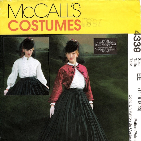 Sz 14/16/18/20 - McCall's Costume 4339 by NANCY FARRIS THEE - Misses' Civil War Era Jacket, Blouse, Collar and Skirt - McCall's Costumes