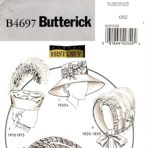 Butterick Costume Pattern B4697 - 19th to Early 20th Century Historical Hats and Bonnets - Butterick Making History Series - One Sz Pattern