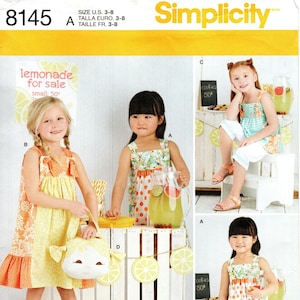 Sz 3 t/m 8: patroon meisjesjurk Simplicity 8145 van RUBY JEAN'S CLOSET: jurk, top, capribroek en tas meisjes - eenvoud, eenvoudig te naaien